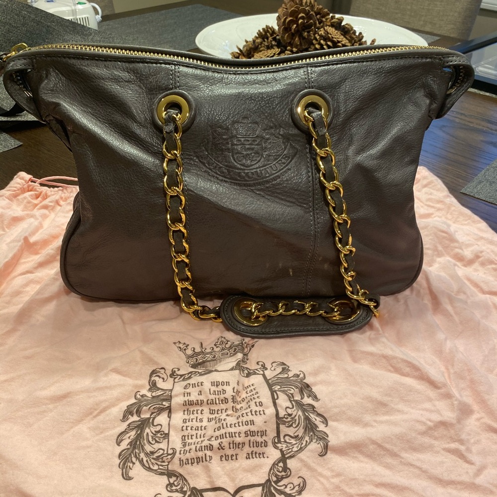 Juicy Couture Gray Leather Bag Gold Chain Straps
